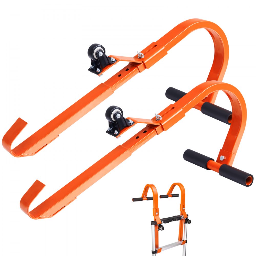 VEVOR Ladder Roof Hook, 2 Pack with Wheel Heavy Duty Steel Ladder Stabilizer, Roof Ridge Extension Rubber Grip T-Bar for Damage Prevention, 500 lbs Weight Rating, Fast & Easy to Access Steep Roofs