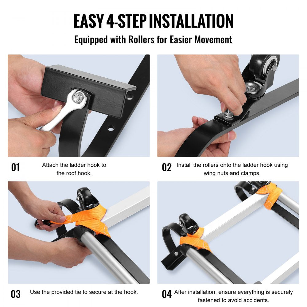 VEVOR Ladder Roof Hook, 2 Pack with Fixed Wheel & Swivel Bar, Wheel Heavy Duty Steel Ladder Stabilizer, Roof Ridge Extension for Damage Prevention, 600 lbs Weight Rating, Easy to Access Steep Roofs