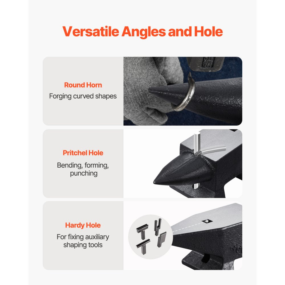 VEVOR Cast Iron Anvil, 22 Lbs/10kg Single Horn Anvil, with Large Countertop and Stable Base, High Hardness Rugged Round Horn Anvil Blacksmith, for Shaping, Bending