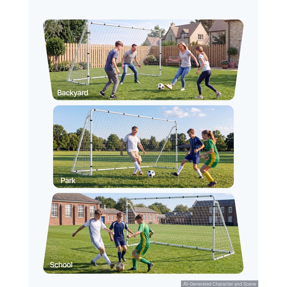 VEVOR Soccer Goal 12 x 6 FT Soccer Goal for Backyard with Iron Frame PE Net, Portable & Durable Set, High-Strength Net, Ground Stakes, Straps, for Youth & Adults Outdoor Backyard Practice Training