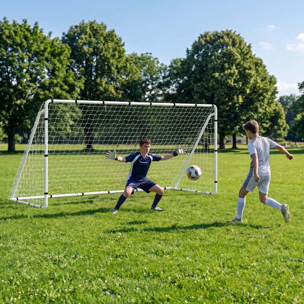 VEVOR Soccer Goal 12 x 6 FT Soccer Goal for Backyard with Iron Frame PE Net, Portable & Durable Set, High-Strength Net, Ground Stakes, Straps, for Youth & Adults Outdoor Backyard Practice Training