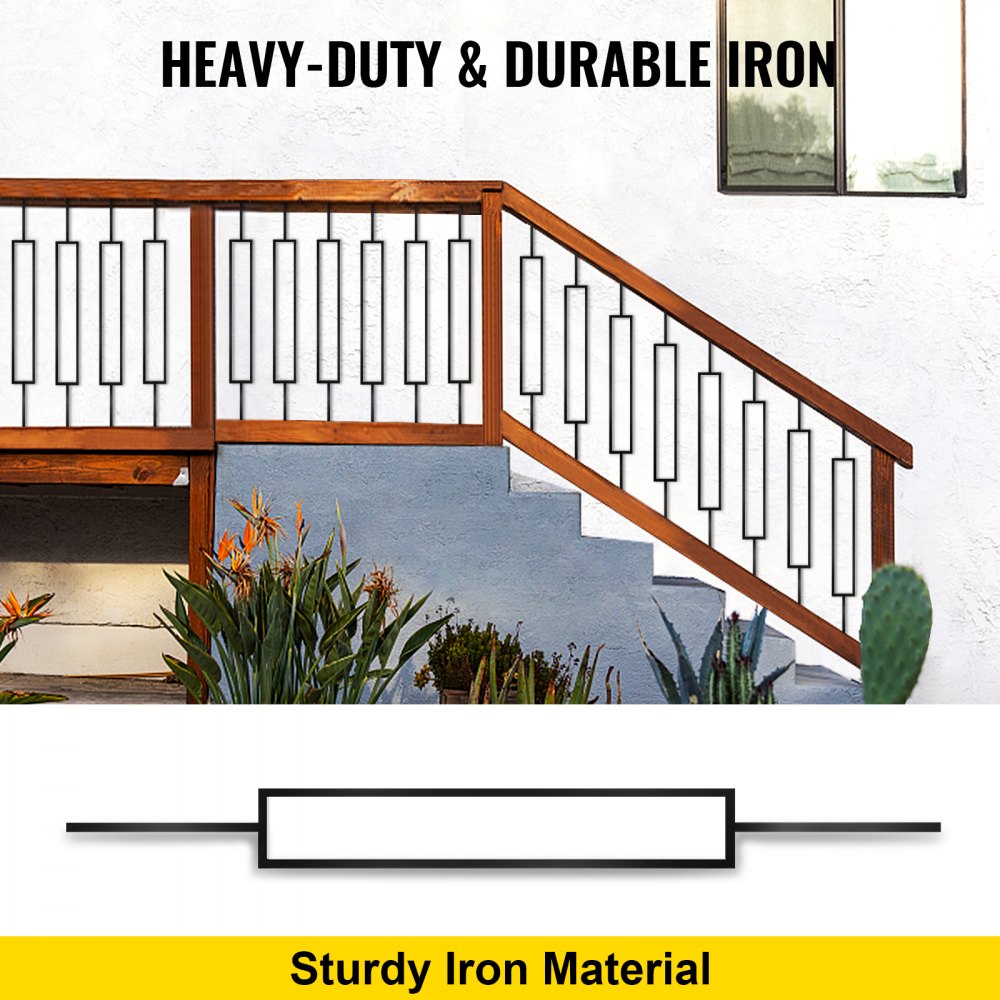 VEVOR Deck Balusters, 10 Pack Metal Deck Spindles, 44\"x0.5\" Staircase Baluster with Screws, Iron Deck Railing for Wood and Composite Deck, Stylish Black Baluster for Outdoor Stair Deck Porch