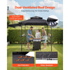 VEVOR Grill Gazebo, 8 x 5 ft Double-Tiered Top, BBQ Gazebo with Extra Awning, Powder-Coated Steel Patio Grill Shelter with 2 Side Shelves, Bottle Opener & Hooks, Outdoor Grilling Canopy for Garden