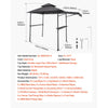 VEVOR Grill Gazebo, 8 x 5 ft Double-Tiered Top, BBQ Gazebo with Extra Awning, Powder-Coated Steel Patio Grill Shelter with 2 Side Shelves, Bottle Opener & Hooks, Outdoor Grilling Canopy for Garden