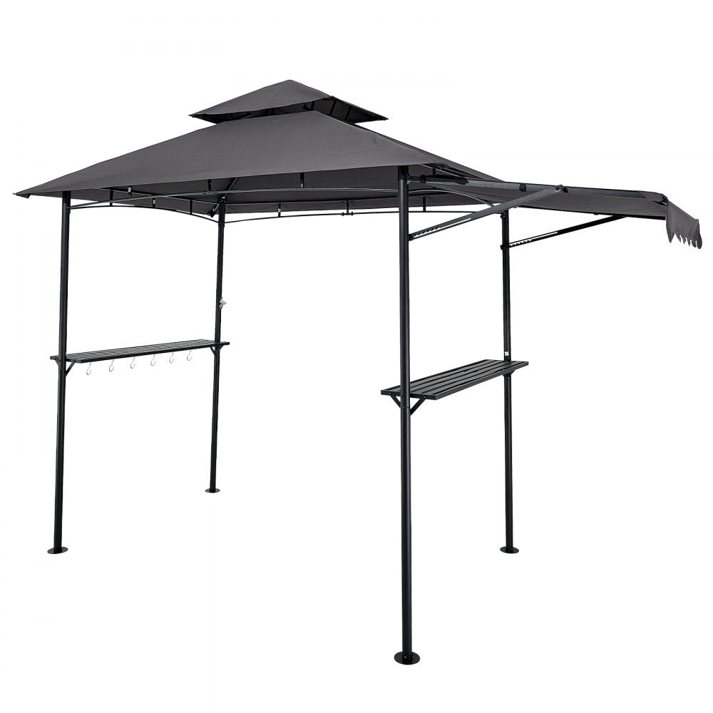 VEVOR Grill Gazebo, 8 x 5 ft Double-Tiered Top, BBQ Gazebo with Extra Awning, Powder-Coated Steel Patio Grill Shelter with 2 Side Shelves, Bottle Opener & Hooks, Outdoor Grilling Canopy for Garden