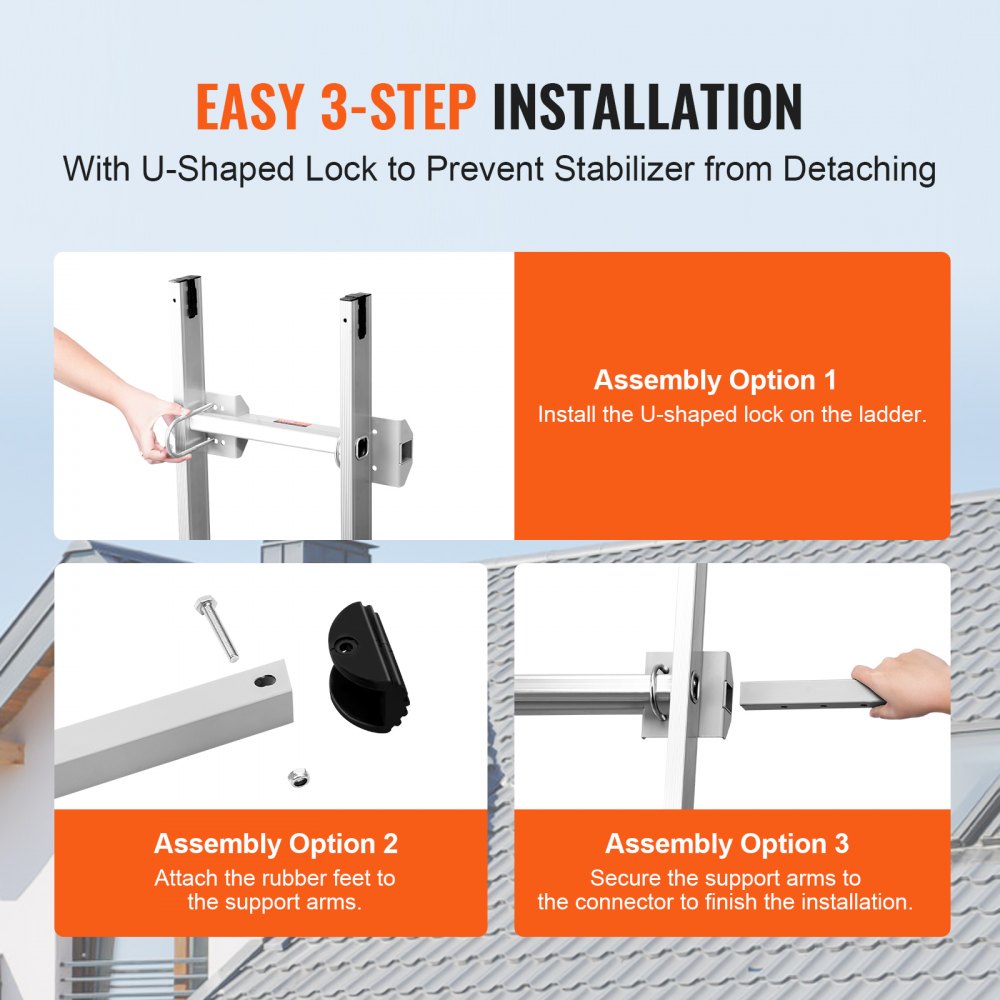 VEVOR Ladder Stabilizer, Extension Ladder Standoff, Heavy Duty Wing Span/Wall Ladder Accessories for Roof Gutter, Easy to Use & Wide Adaptability & Anti-slip Rubber Feet, 330 lbs Weight Rating