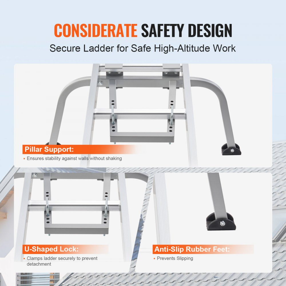 VEVOR Ladder Stabilizer, Heavy Duty Steel Ladder Roof Hook, Ladder Stabilizer with Wing Span/Wall Extension Accessory, Stable Ladder Standoff Arms for Roof Gutter with Anti-Slip Rubber Feet