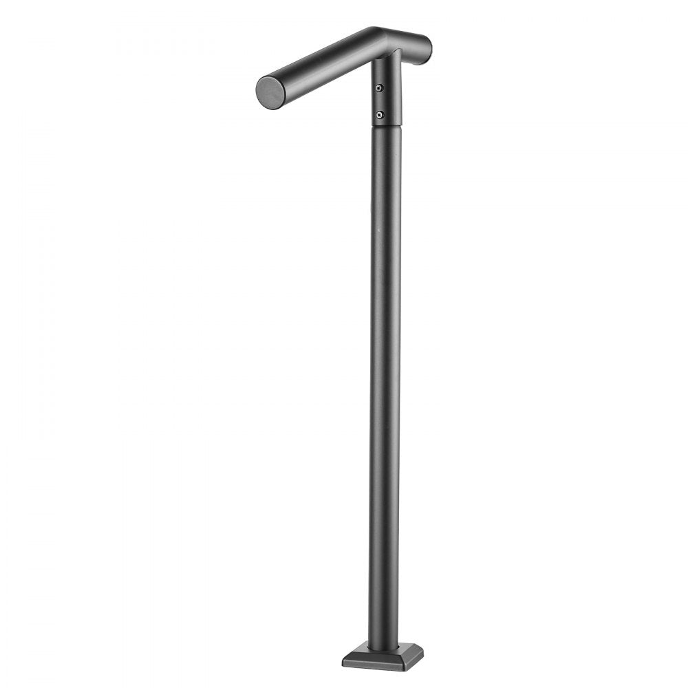 VEVOR Handrails for Outdoor Steps, 1-2 Step Stair Hand Rail Kit Single Post, Black Round Tube Stair Rails for Seniors, Concrete Steps & Porch & Deck, Heavy-Duty Galvanized Steel Railings w/ Drill Bit