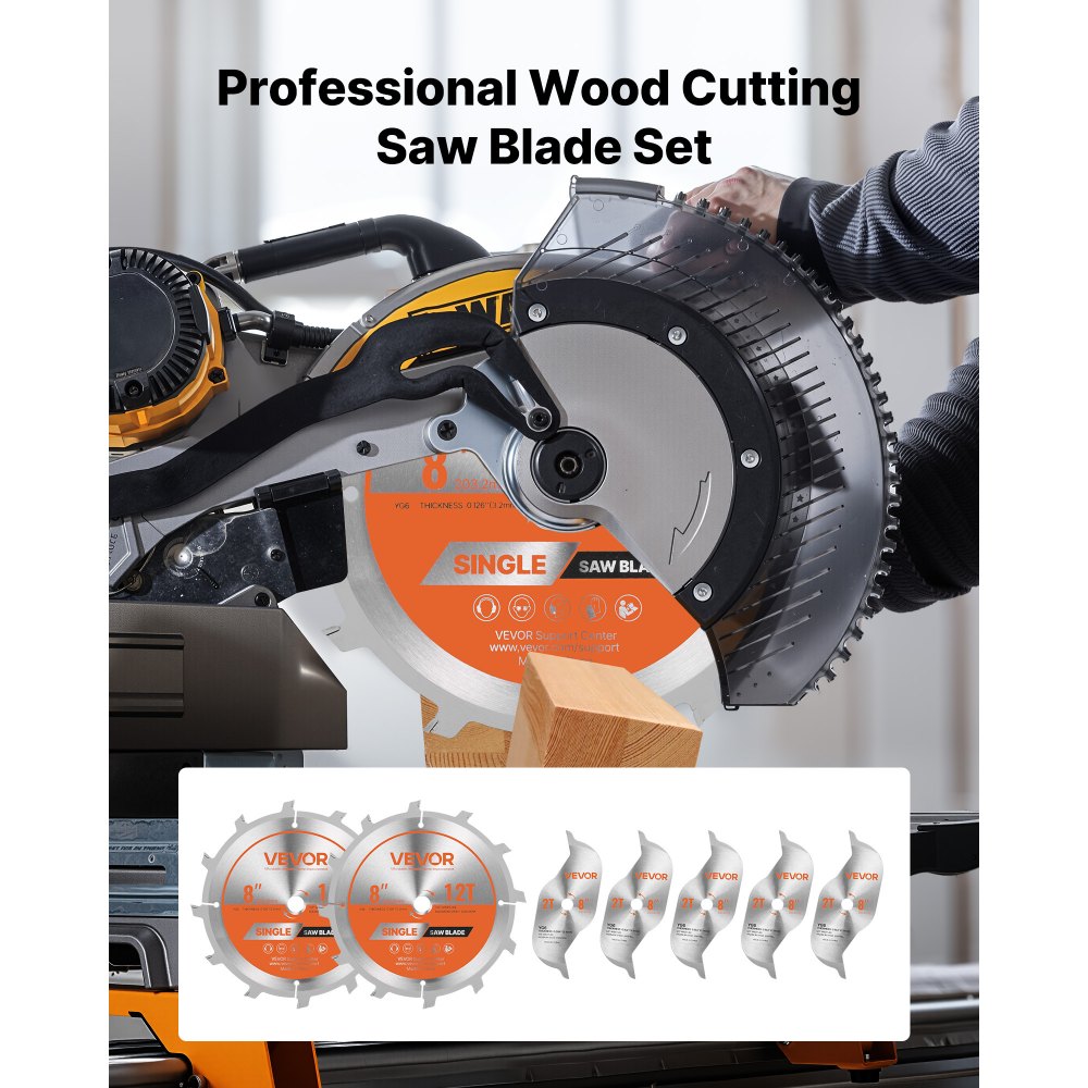 VEVOR Dado Blade Set, 8 inch Diameter, 12 Sharp Alloy Teeth, 5/8 inch Arbor, Fine Finish, Stacking Dado Blades with Chippers and Shims, Noise-Reducing Heat Vents, for Cutting Plywood, OSB, Hardwood