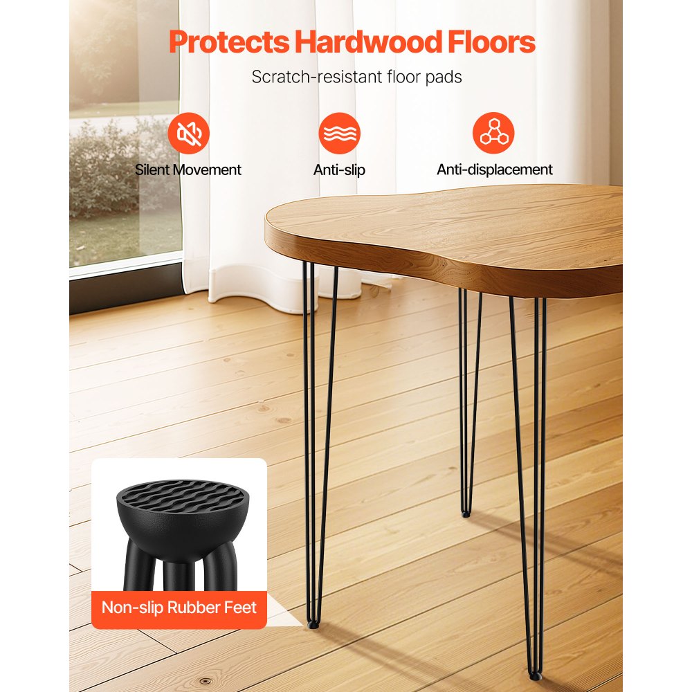 VEVOR Hairpin Table Legs 34\" Black Set of 4 Desk Legs 880lbs Load Capacity (Each 220lbs) Hairpin Desk Legs 3 Rods for Bench Desk Dining End Table Chairs Carbon Steel DIY Heavy Duty Furniture Legs