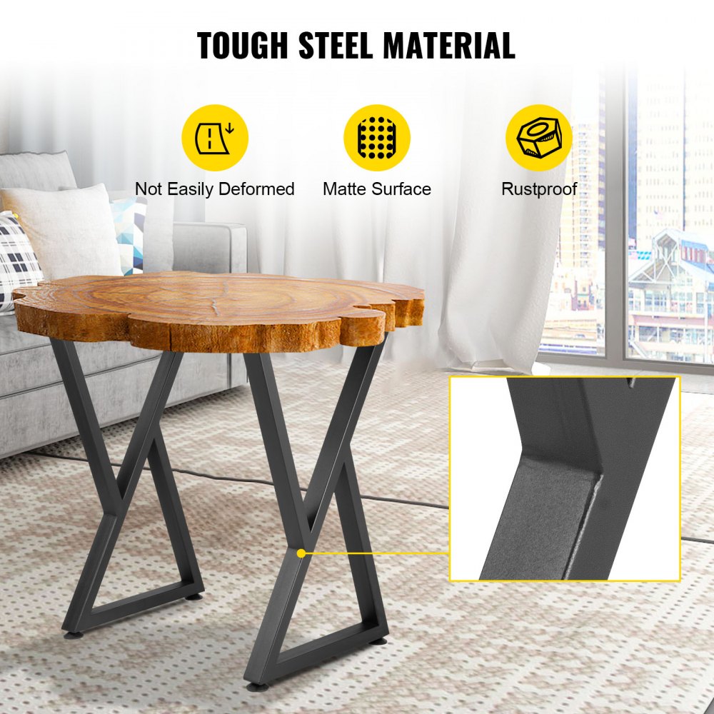 VEVOR Metal Table Legs, 28x18 inch Desk Legs, Set of 2, Heavy Duty Bench Legs, Z Shape Metal Furniture Legs, Wrought Iron Coffee Table Legs, Home DIY for Dining Table with Rubber Floor Protectors, Mat