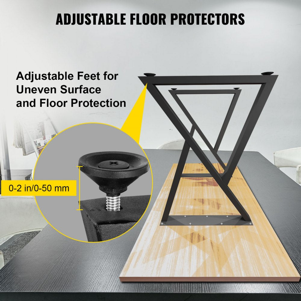 VEVOR Metal Table Legs, 28x18 inch Desk Legs, Set of 2, Heavy Duty Bench Legs, Z Shape Metal Furniture Legs, Wrought Iron Coffee Table Legs, Home DIY for Dining Table with Rubber Floor Protectors, Mat