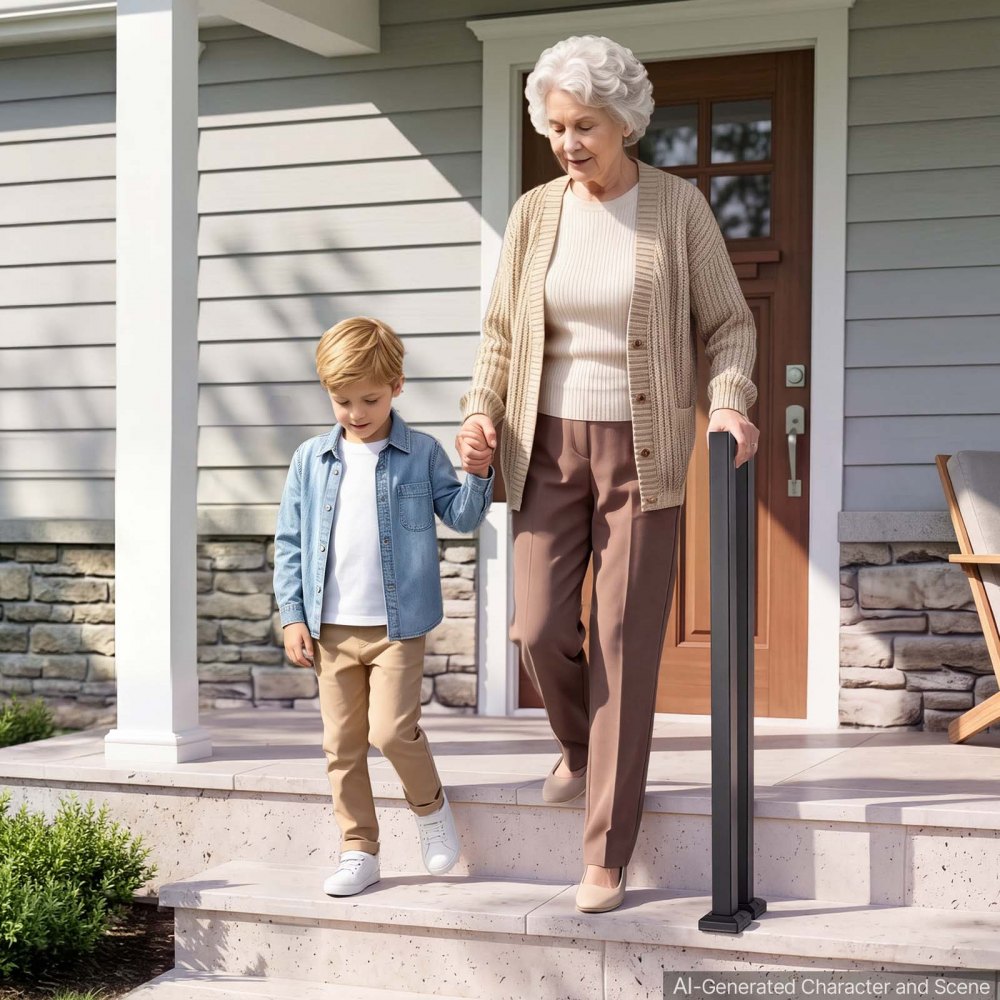 VEVOR Handrails for Outdoor Steps, 1 Step U-Shape Stair Hand Rail Kit Black, Stair Rails for Seniors, Concrete Steps, Porch and Deck, Heavy-Duty Galvanized Steel Stylish Railings w/ Decorative Covers