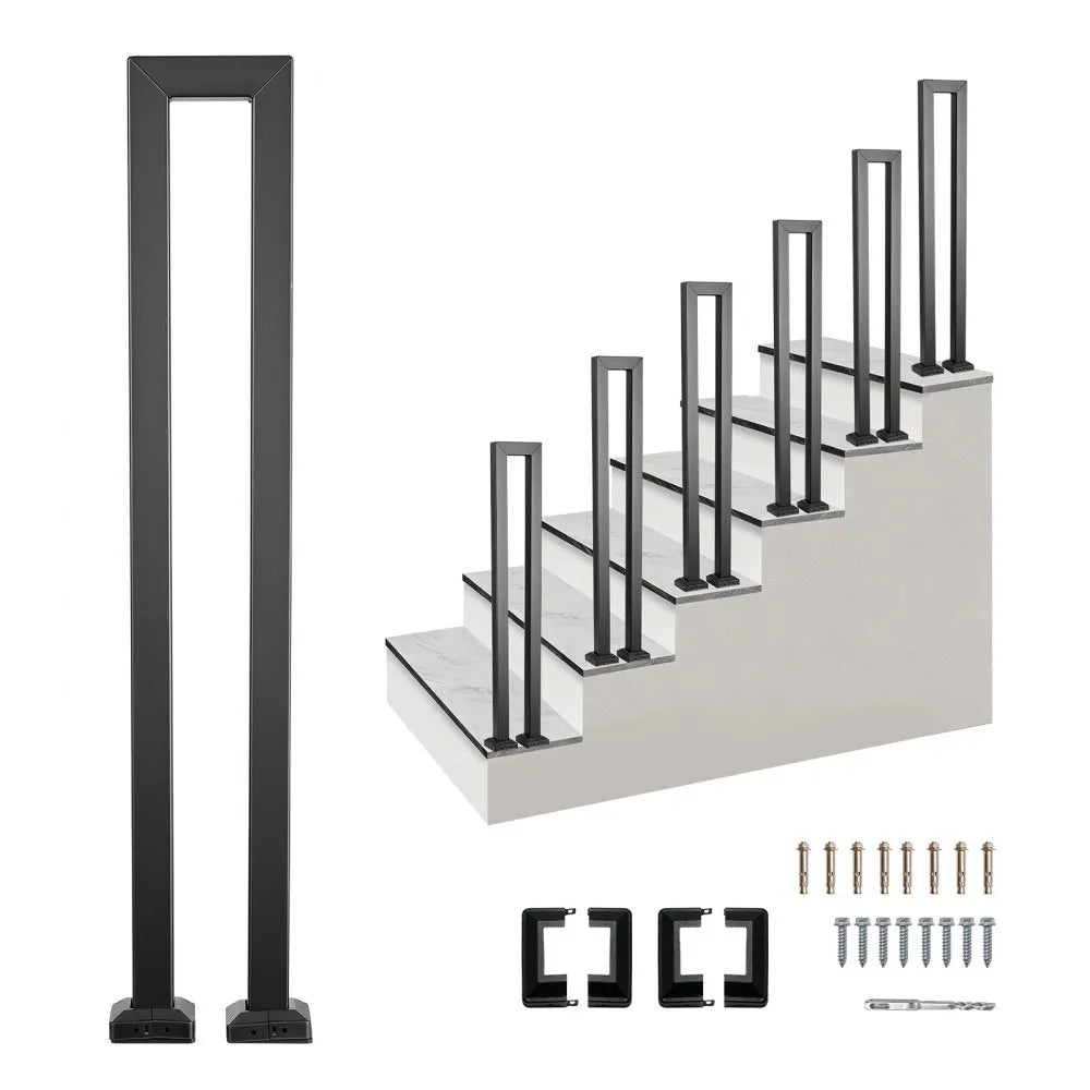 VEVOR Handrails for Outdoor Steps, 1 Step U-Shape Stair Hand Rail Kit Black, Stair Rails for Seniors, Concrete Steps, Porch and Deck, Heavy-Duty Galvanized Steel Stylish Railings w/ Decorative Covers
