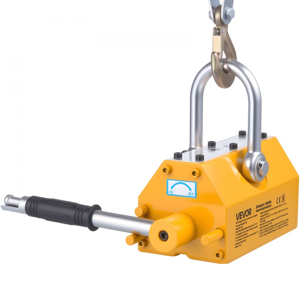 VEVOR Permanent Magnetic Lifter, 1320 lbs Pulling Capacity, Heavy Duty N42 Neodymium Lifting Magnet with Release Handle and Steel Hook, Used in Shop Crane and Hoist, for Lifting Plate Steel, Board