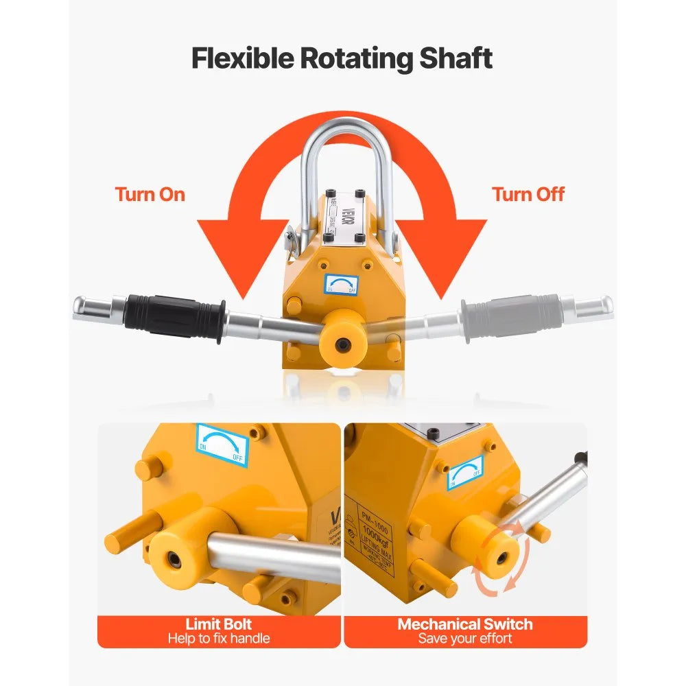 VEVOR Permanent Magnetic Lifter, 880 lbs Pulling Capacity, Heavy Duty N42 Neodymium Lifting Magnet with Release Handle and Steel Hook, Used in Shop Crane and Hoist, for Lifting Plate Steel, Board
