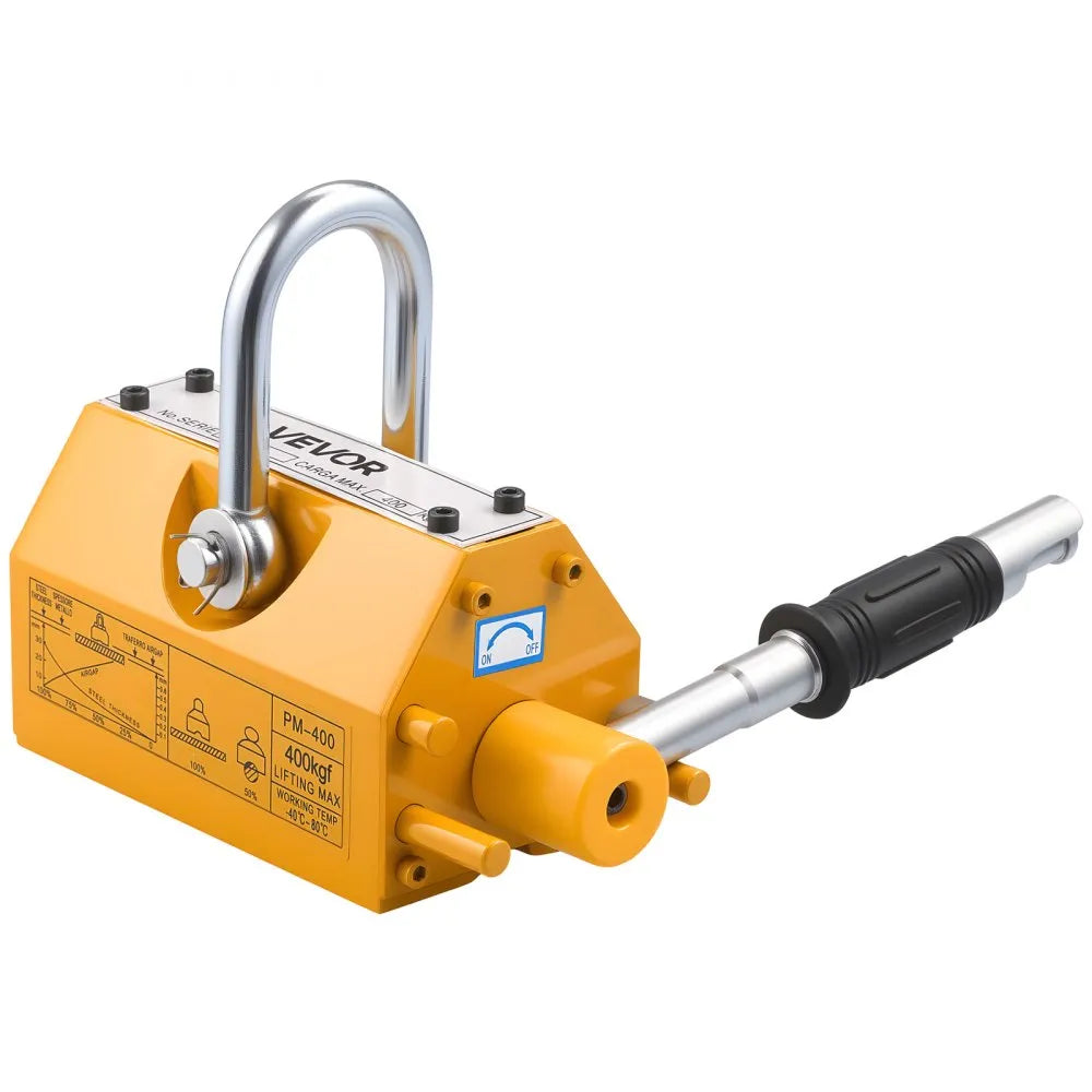 VEVOR Permanent Magnetic Lifter, 880 lbs Pulling Capacity, Heavy Duty N42 Neodymium Lifting Magnet with Release Handle and Steel Hook, Used in Shop Crane and Hoist, for Lifting Plate Steel, Board