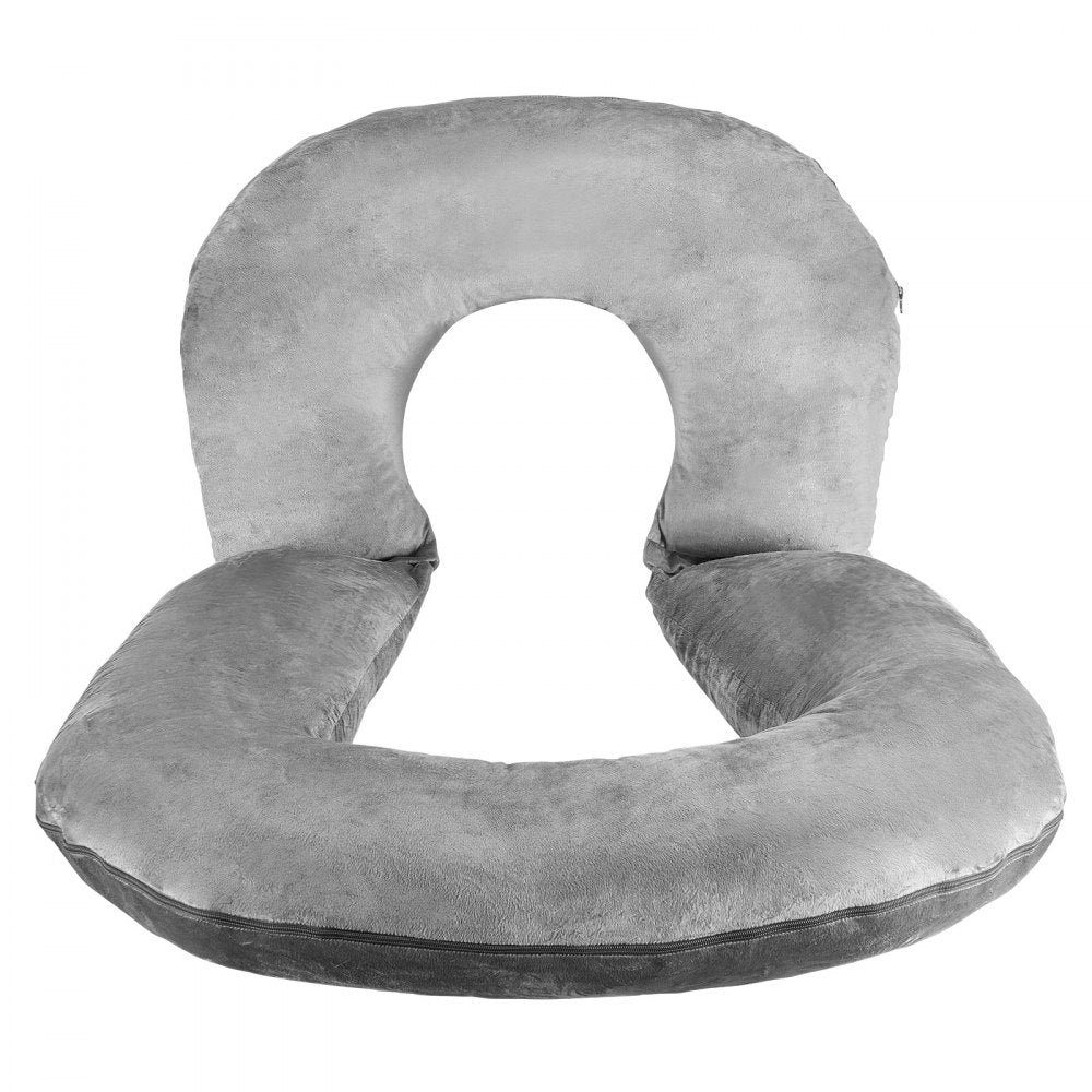 VEVOR Reading Pillow, Large Size U-Shaped Sitting up Pillow, Washable Bed Pillow with Soft Velvet, Bed Rest Back Pillow, Ideal for Reading, Gaming, Resting, Working, Grey