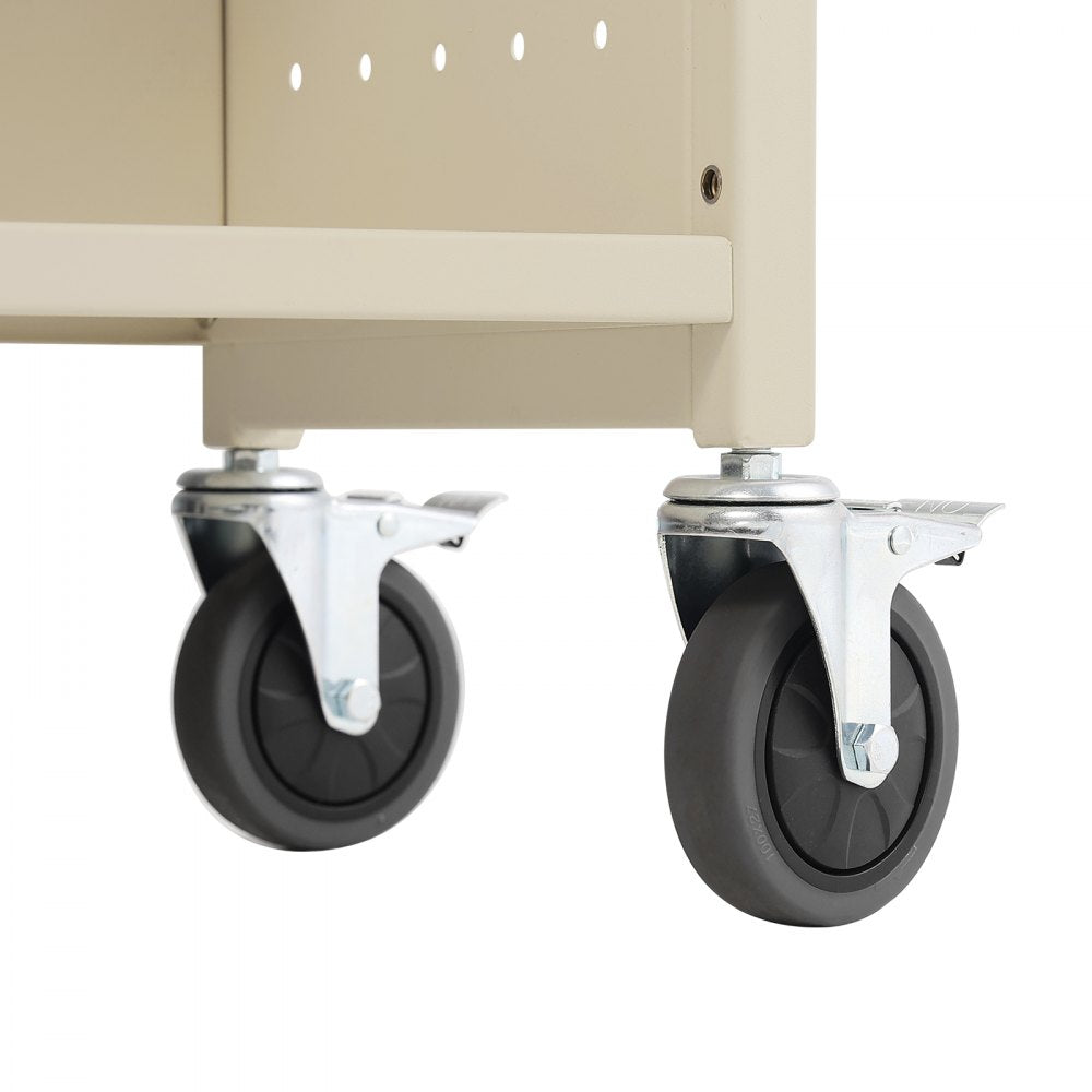 VEVOR Book Cart, 330 lbs Library Cart, 31.1" x 15.2" x 49.2" Rolling Book Cart, Single Sided V-Shaped Sloped Shelves with 4-Inch Lockable Wheels for Home Shelves Office and School, Book Truck in Cream