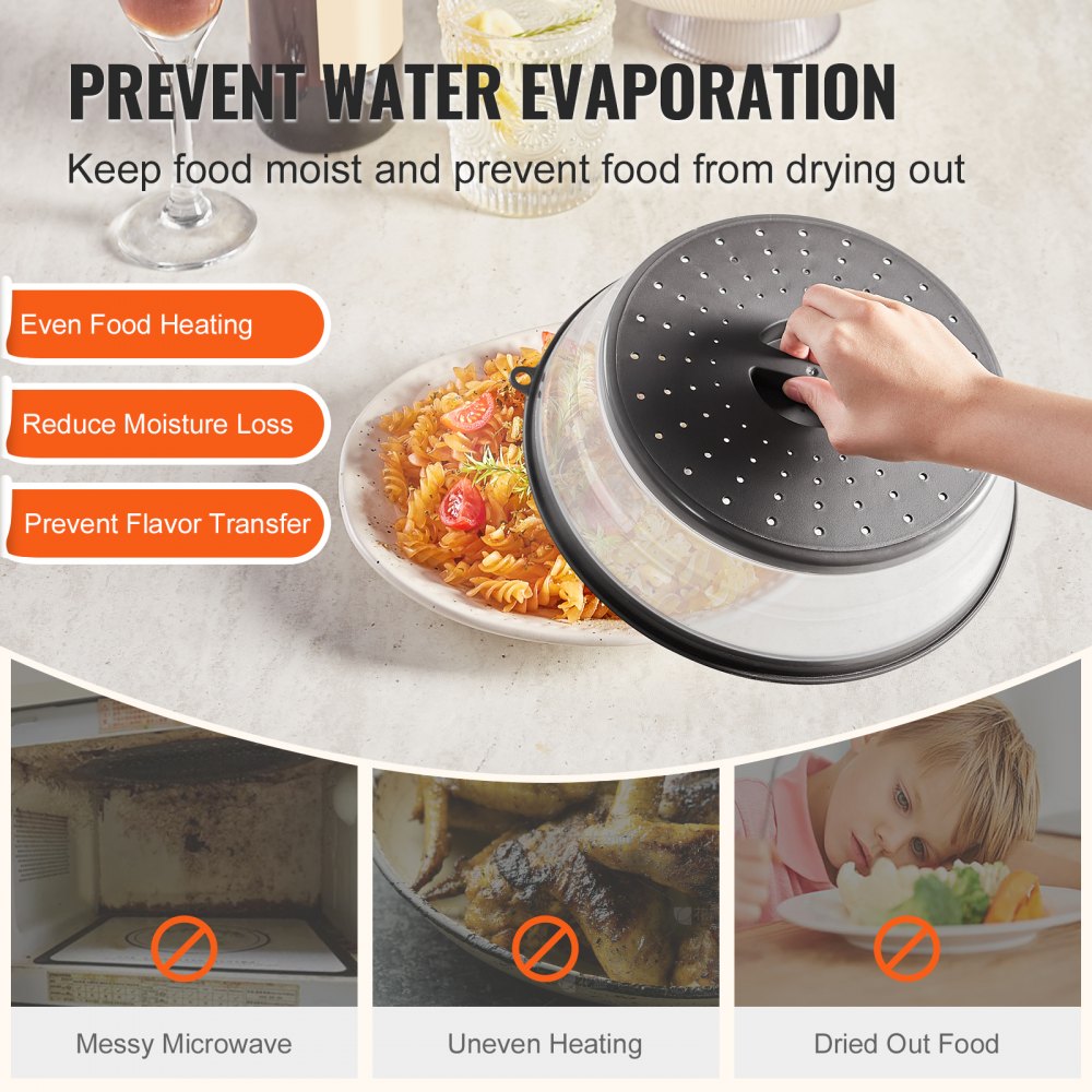 VEVOR 2PCS Microwave Splatter Covers, 10.4" Collapsible Microwave Lid for Food, 300°F Heat-Resistant PP Splatter Guard for Plate Dish, Multi-Use Kitchen Colander Gadget for Washing Fruits Vegetables