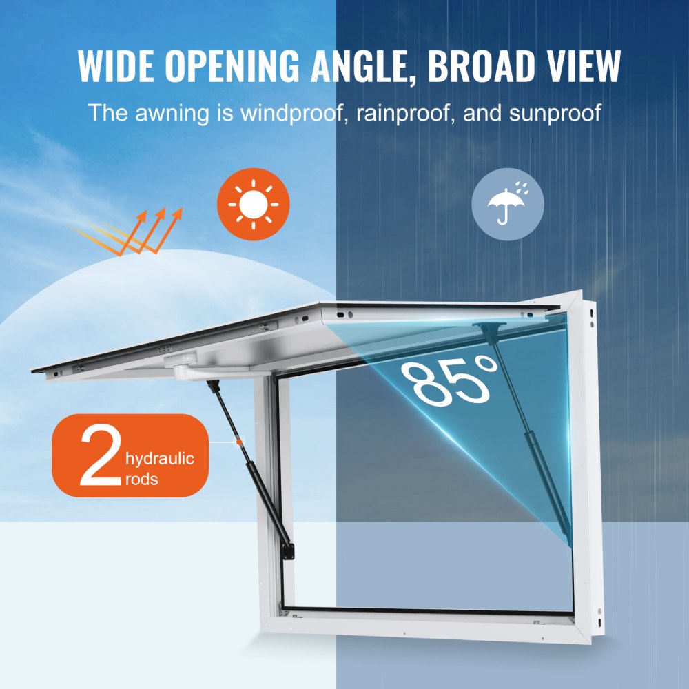 VEVOR Concession Window for Food Truck, 36"x24" Aluminum Alloy Food Truck Service Window, Up to 85 Degrees Stand Serving Window with Awning Door & Drag Hook,  for Food Trucks Concession Trailers