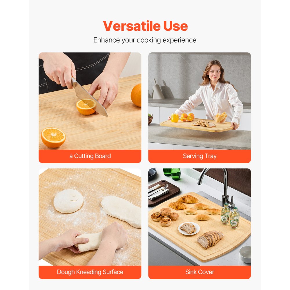 VEVOR Noodle Board Stove Cover, Stove Top Cover Board for Gas Burner & Electric Stove, Bamboo Wood Cutting Board with Juice Grooves, RV Stovetop/ Kitchen Sink Cover for Counter Space & Tray, Natural