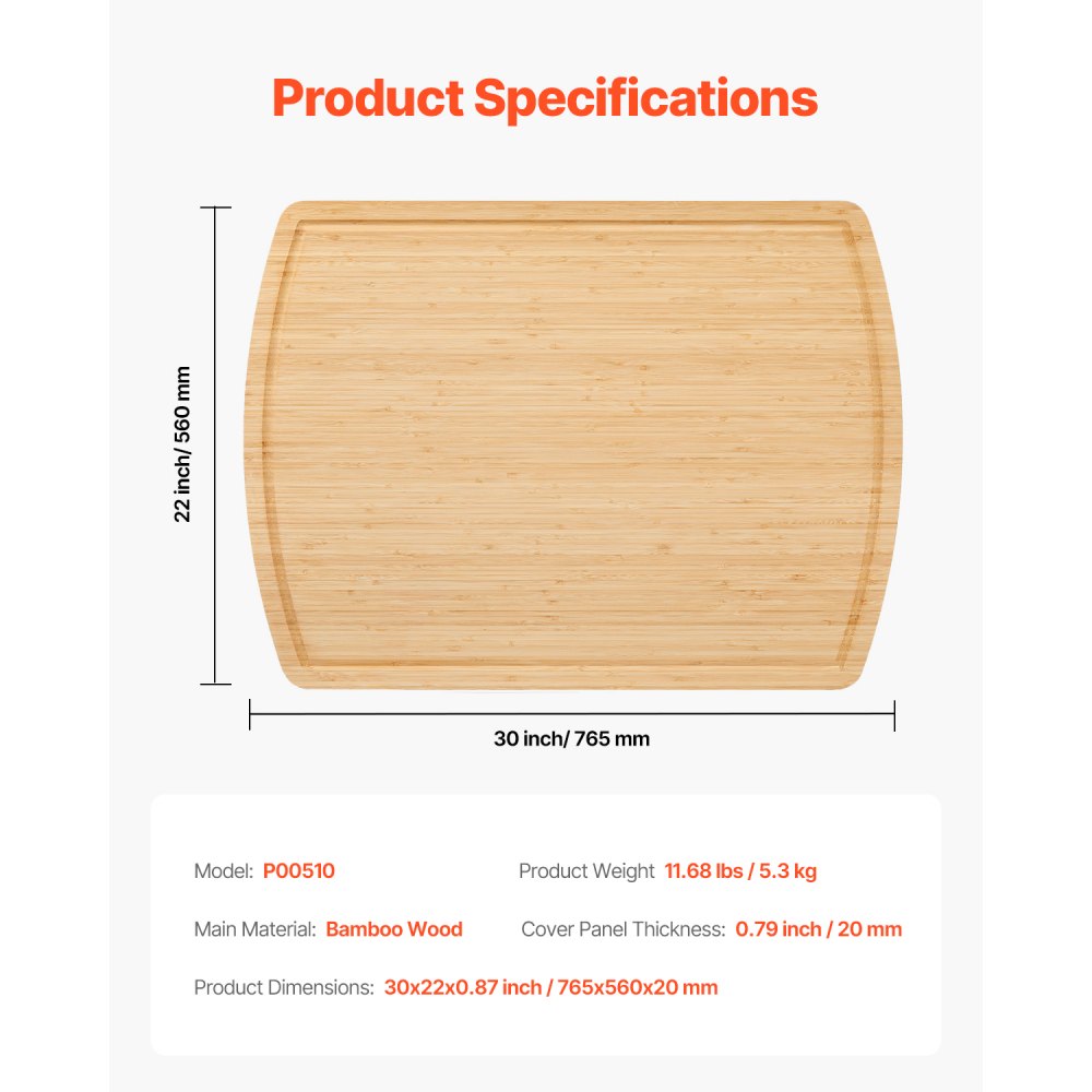 VEVOR Noodle Board Stove Cover, Stove Top Cover Board for Gas Burner & Electric Stove, Bamboo Wood Cutting Board with Juice Grooves, RV Stovetop/ Kitchen Sink Cover for Counter Space & Tray, Natural
