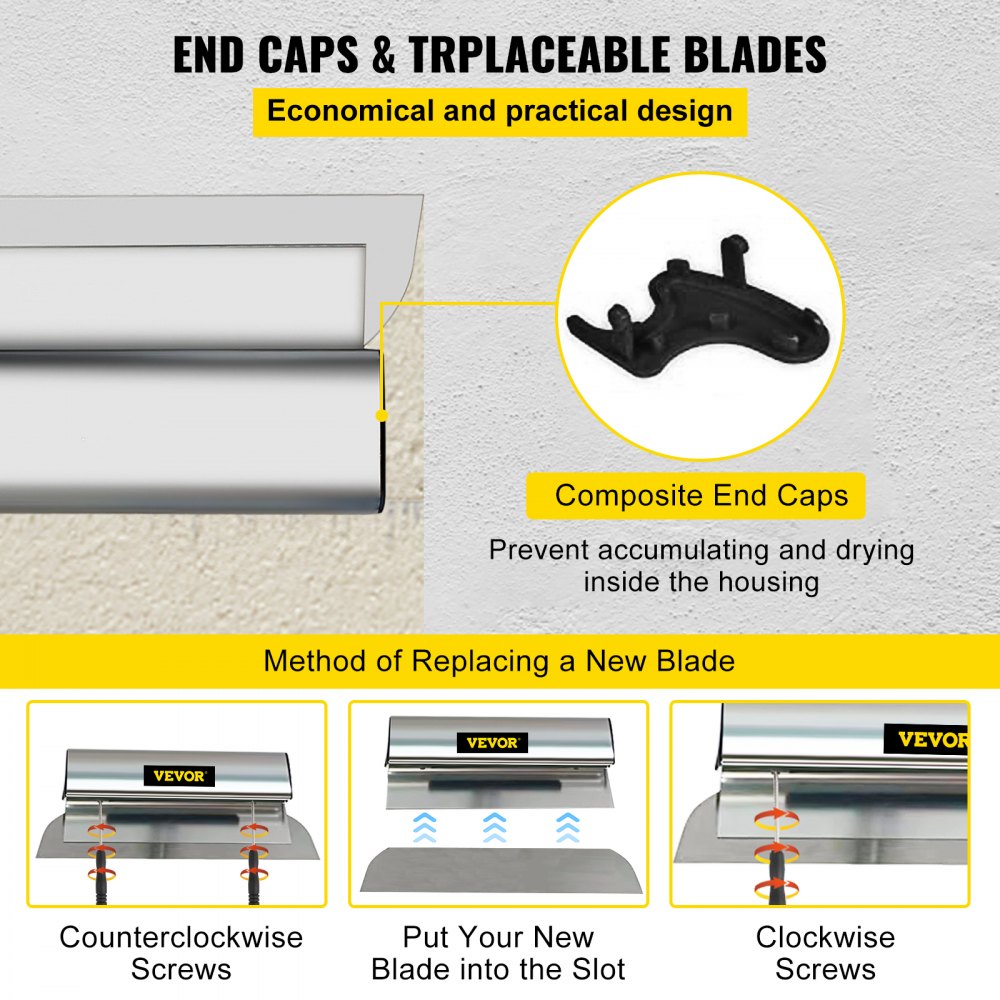 VEVOR Skimming Blade,32 inch Smoothing Knife, European Stainless Steel Construction Knife, Aluminum Blade Profile Smoothing Knockdown Spatula for Gyprock/Drywall/Wall-Board