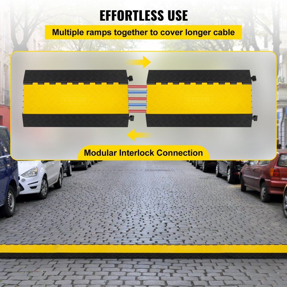 VEVOR 5 Channel Cable Protectors Extreme Rubber Cable Ramps Heavy Duty Protective Cable Wire Cord Ramp Driveway Rubber Traffic Speed Bumps Cable Protector (5-Channel, 1Pack-18000Lb)