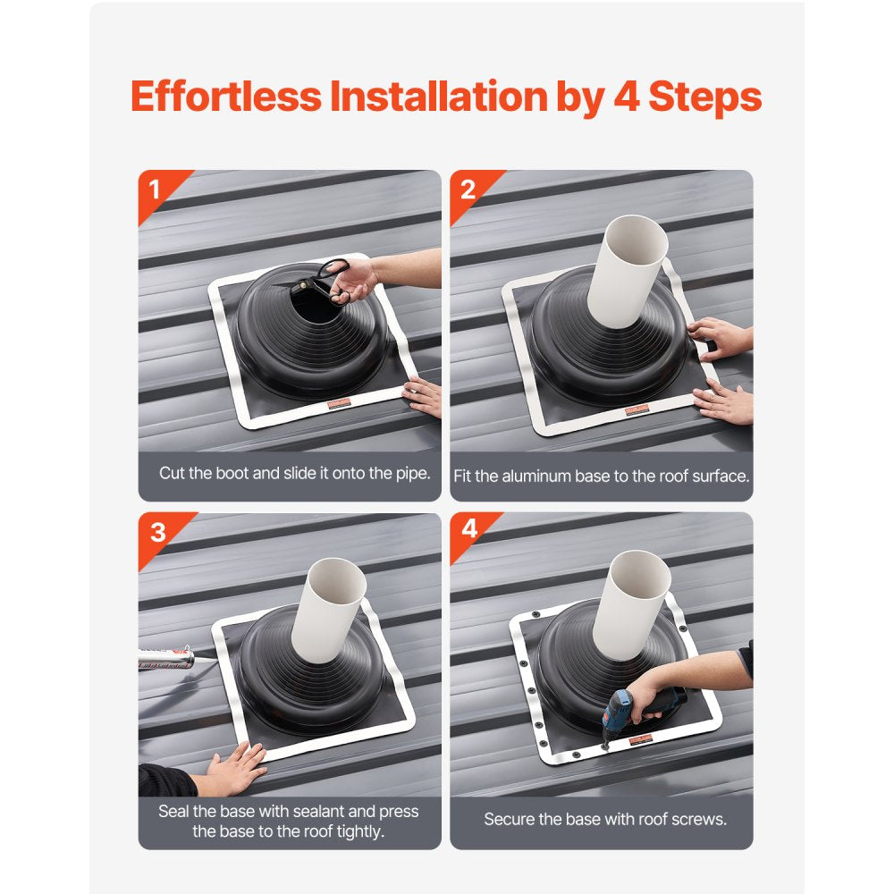 VEVOR 2 Pcs Roof Pipe Flashing Boots, Fit Pipe OD 6-3/4" to 14", Flexible EDPM Roofing Jack Pipe Flashing, High Temp -67℉ to 212℉, Endurable Metal Base, for Chimney, Wood Stove & Outdoor Vent Pipes