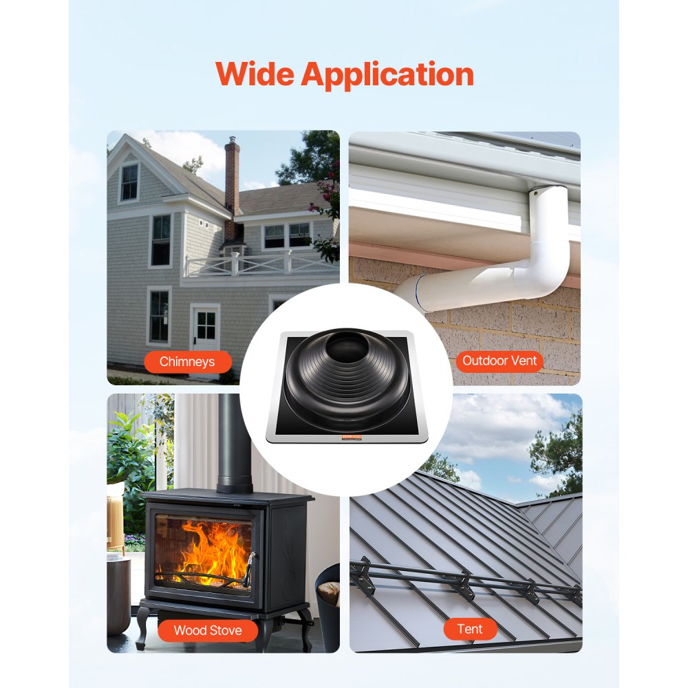 VEVOR 2 Pcs Roof Pipe Flashing Boots, Fit Pipe OD 6-3/4" to 14", Flexible EDPM Roofing Jack Pipe Flashing, High Temp -67℉ to 212℉, Endurable Metal Base, for Chimney, Wood Stove & Outdoor Vent Pipes