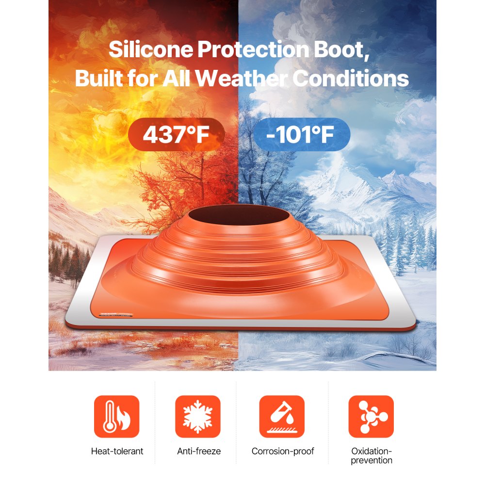 VEVOR Roof Pipe Flashing Boot, Fit Pipe OD 10" to 18", Flexible Silicone Roofing Jack Pipe Flashing, High Temp -101℉ to 437℉, Endurable Square Metal Base, for Chimney, Wood Stove & Outdoor Vent Pipes