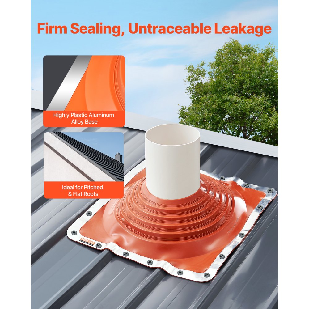 VEVOR Roof Pipe Flashing Boot, Fit Pipe OD 10" to 18", Flexible Silicone Roofing Jack Pipe Flashing, High Temp -101℉ to 437℉, Endurable Square Metal Base, for Chimney, Wood Stove & Outdoor Vent Pipes