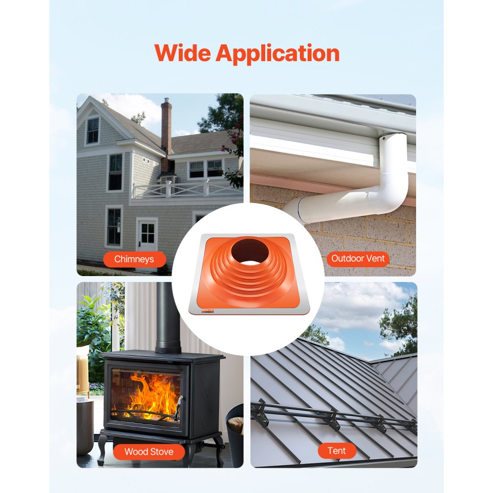 VEVOR Roof Pipe Flashing Boot, Fit Pipe OD 10" to 18", Flexible Silicone Roofing Jack Pipe Flashing, High Temp -101℉ to 437℉, Endurable Square Metal Base, for Chimney, Wood Stove & Outdoor Vent Pipes