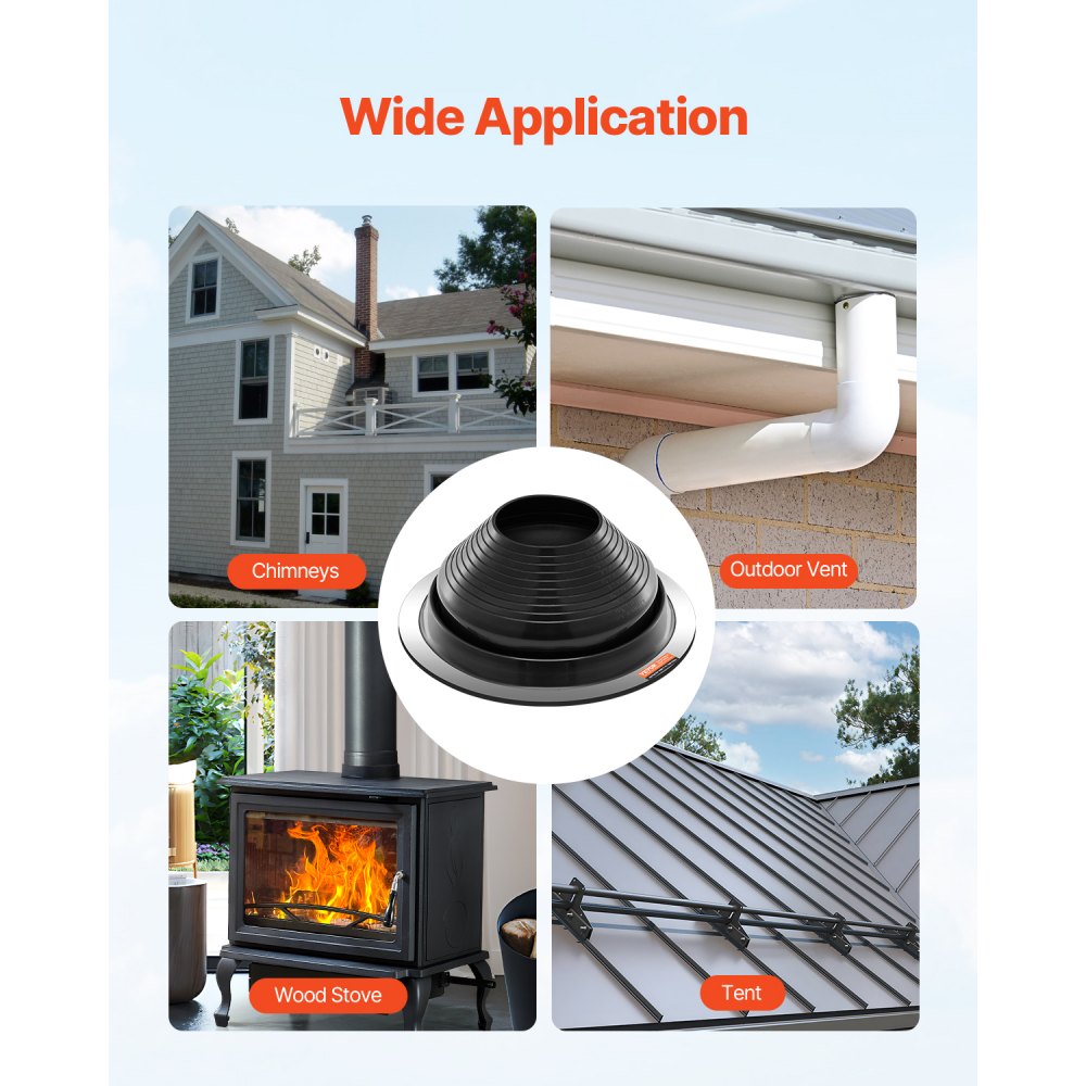VEVOR 2 Pcs Roof Pipe Flashing Boots, Fit Pipe OD 6" to 11", Flexible EDPM Roofing Jack Pipe Flashing, High Temp -67℉ to 212℉, Endurable Round Metal Base, for Chimney, Wood Stove & Outdoor Vent Pipes