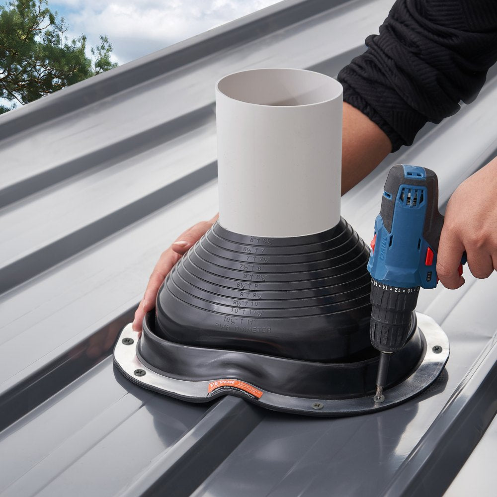 VEVOR 2 Pcs Roof Pipe Flashing Boots, Fit Pipe OD 6" to 11", Flexible EDPM Roofing Jack Pipe Flashing, High Temp -67℉ to 212℉, Endurable Round Metal Base, for Chimney, Wood Stove & Outdoor Vent Pipes