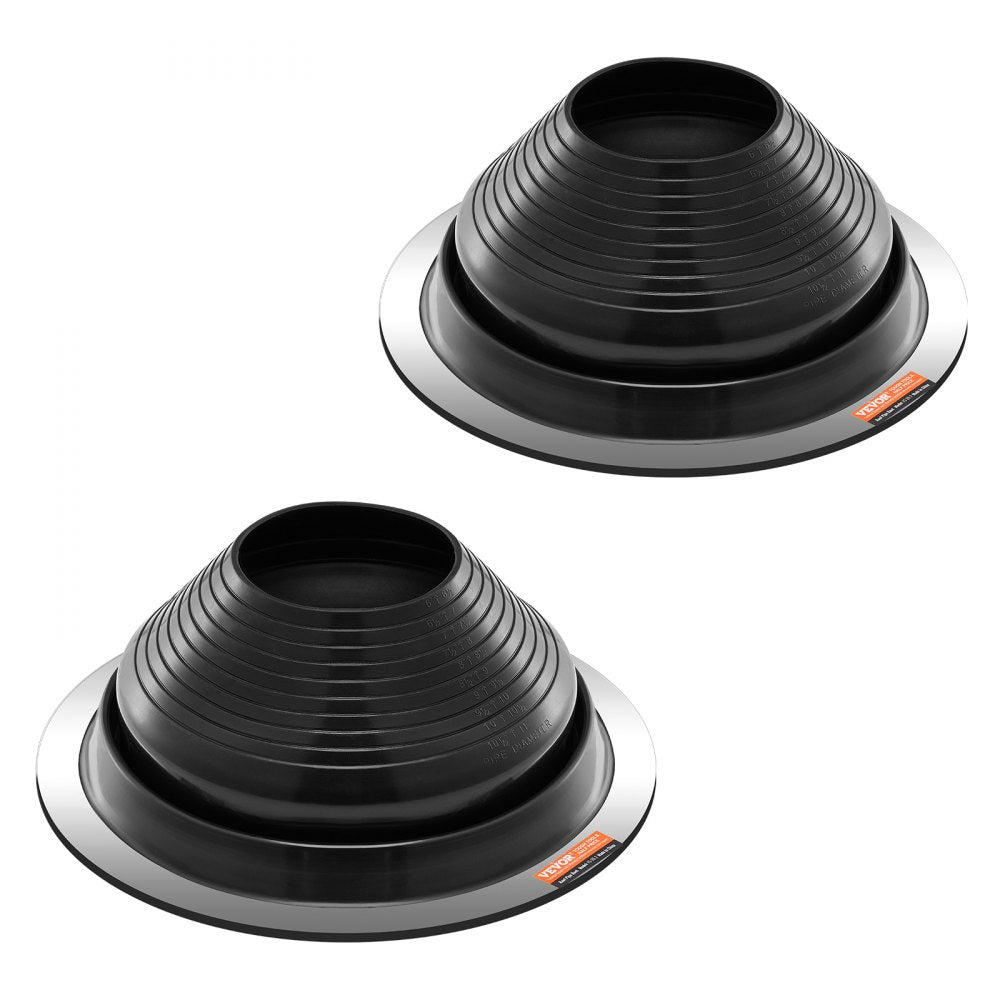 VEVOR 2 Pcs Roof Pipe Flashing Boots, Fit Pipe OD 6" to 11", Flexible EDPM Roofing Jack Pipe Flashing, High Temp -67℉ to 212℉, Endurable Round Metal Base, for Chimney, Wood Stove & Outdoor Vent Pipes