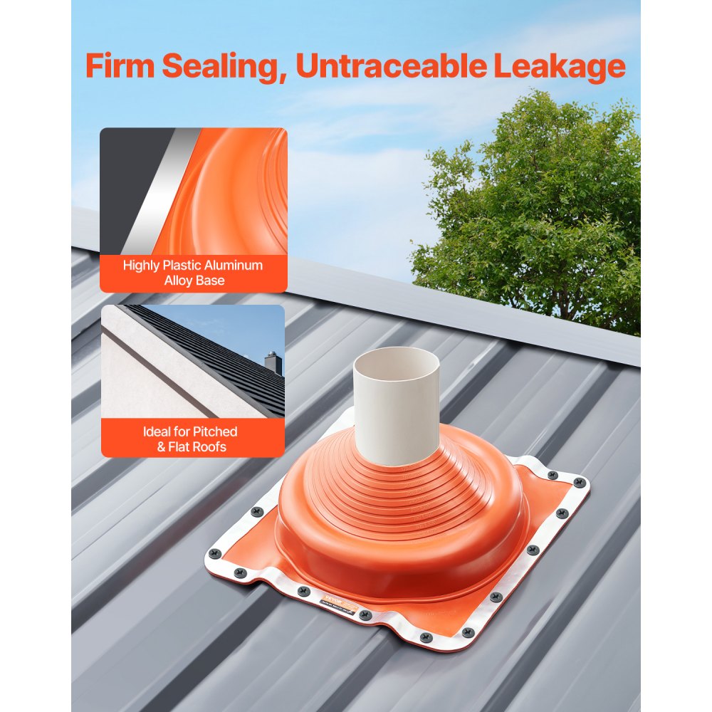 VEVOR 2Pcs Roof Pipe Flashing Boots, Fit Pipe OD 6-3/4" to 14", Flexible Silicone Roofing Jack Pipe Flashing, High Temp -101℉ to 437℉, Square Metal Base, for Chimney, Wood Stove & Outdoor Vent Pipes