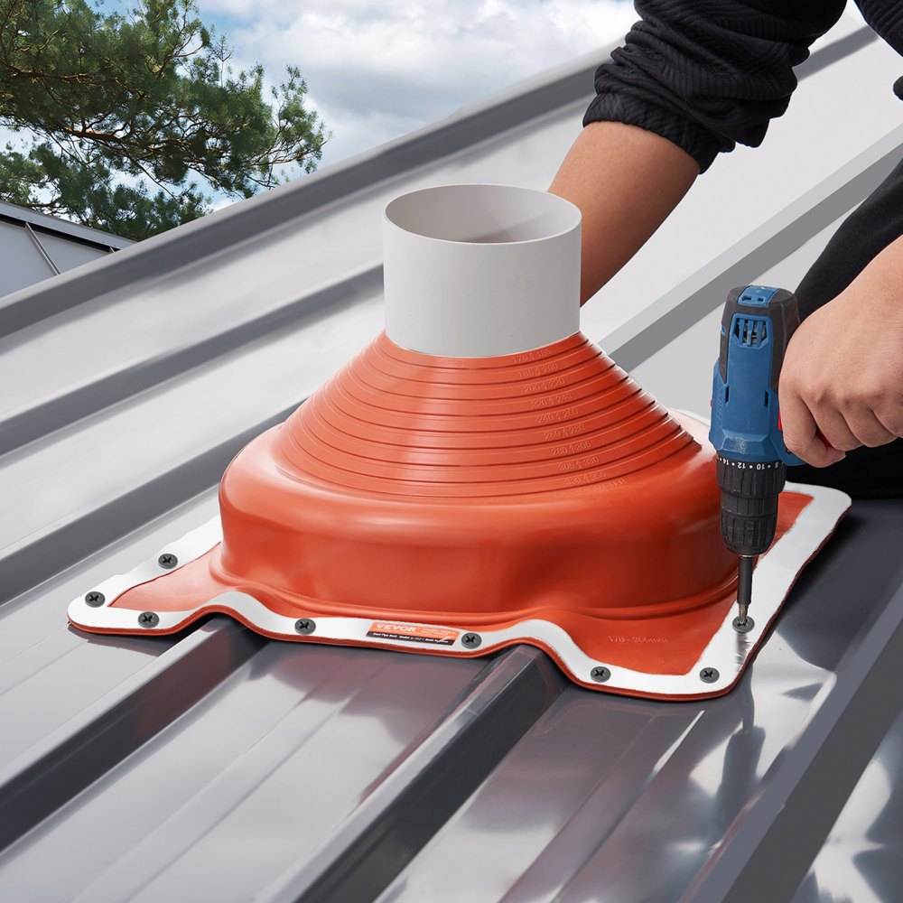 VEVOR 2Pcs Roof Pipe Flashing Boots, Fit Pipe OD 6-3/4" to 14", Flexible Silicone Roofing Jack Pipe Flashing, High Temp -101℉ to 437℉, Square Metal Base, for Chimney, Wood Stove & Outdoor Vent Pipes