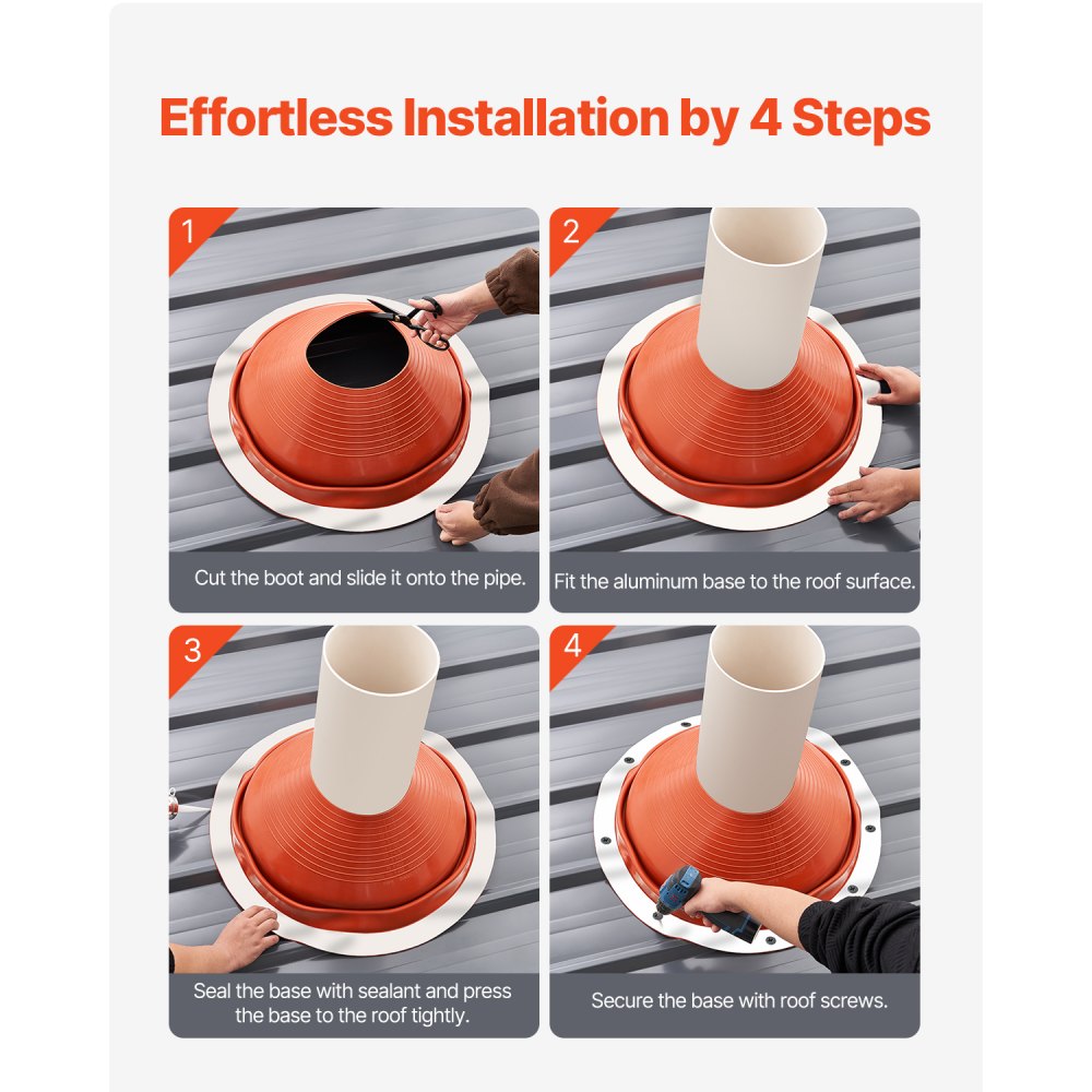 VEVOR Roof Pipe Flashing Boot, Fit Pipe OD 10" to 19", Flexible Silicone Roofing Jack Pipe Flashing, High Temp -101℉ to 437℉, Lasting Round Red Metal Base, for Chimney, Wood Stove & Outdoor Vent Pipe
