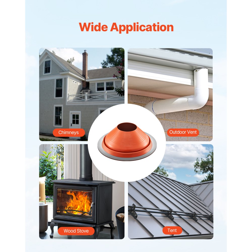 VEVOR Roof Pipe Flashing Boot, Fit Pipe OD 10" to 19", Flexible Silicone Roofing Jack Pipe Flashing, High Temp -101℉ to 437℉, Lasting Round Red Metal Base, for Chimney, Wood Stove & Outdoor Vent Pipe