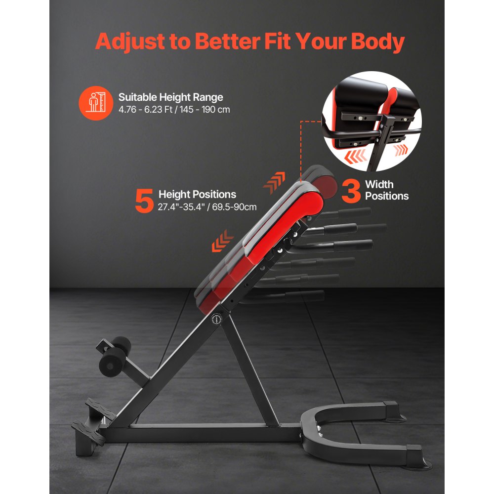 VEVOR Roman Chair Hyperextension Bench, 300 lbs Adjustable Extension Machine, Multi-Function Exercise Equipment for Glute, Hamstring, Lower Back, and Ab Workout, Fitness Weight Bench for Home Gym