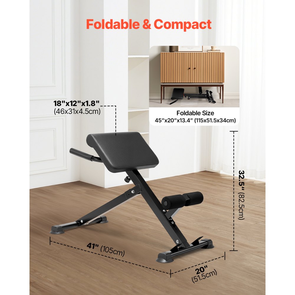 VEVOR Roman Chair Hyperextension Bench, 250 lbs Adjustable & Foldable Extension Machine, Multi-Function Exercise Equipment for Glute, Hamstring, Back, and Ab Workout, Fitness Weight Bench for Home Gym
