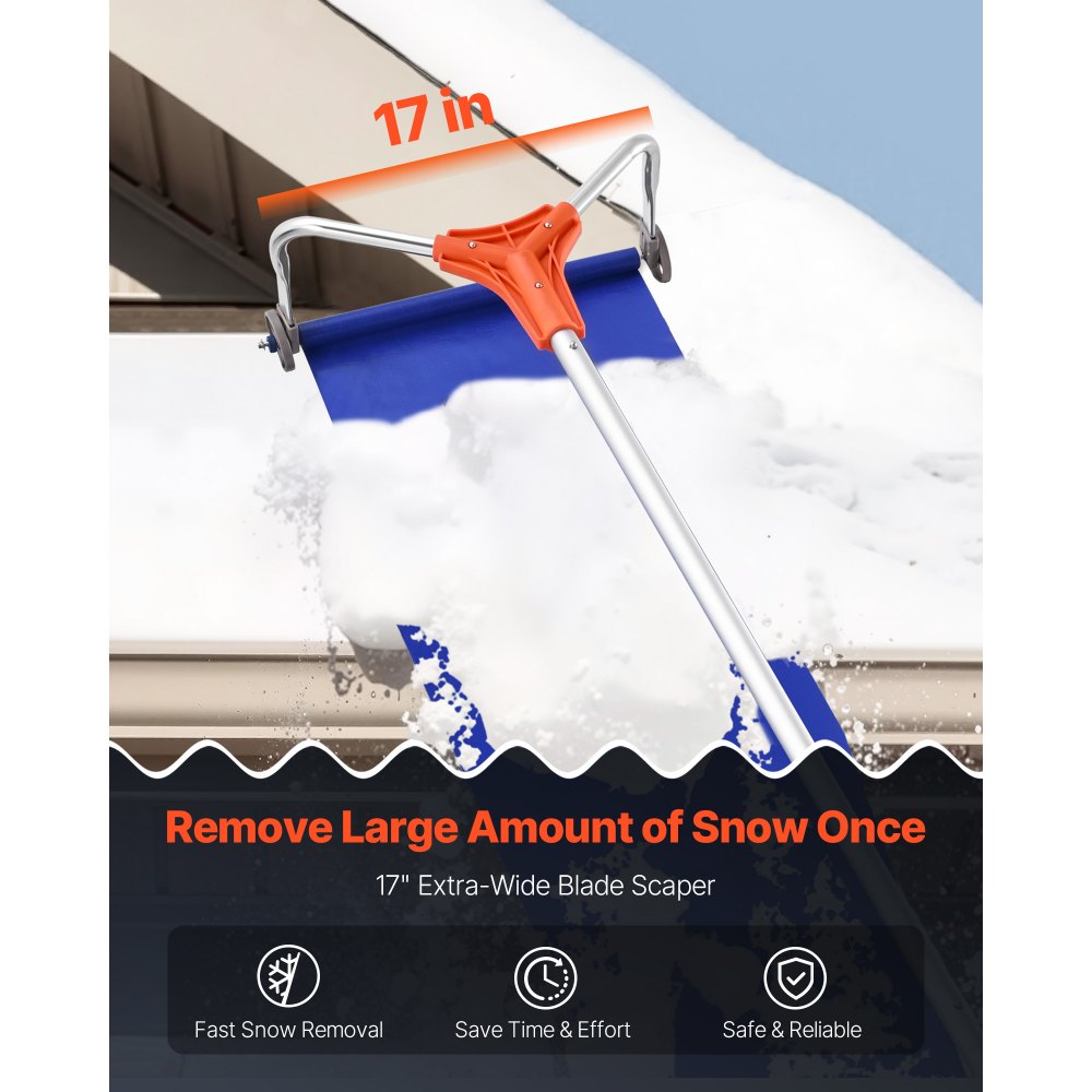 VEVOR Snow Roof Rake, 17 in Aluminum Blade, 4.1-17.2 ft Adjustable Roof Snow Scraper with Wheels & Slide, Lightweight Snows Removal Tool for House Rooftop Leaves Debris Clearing