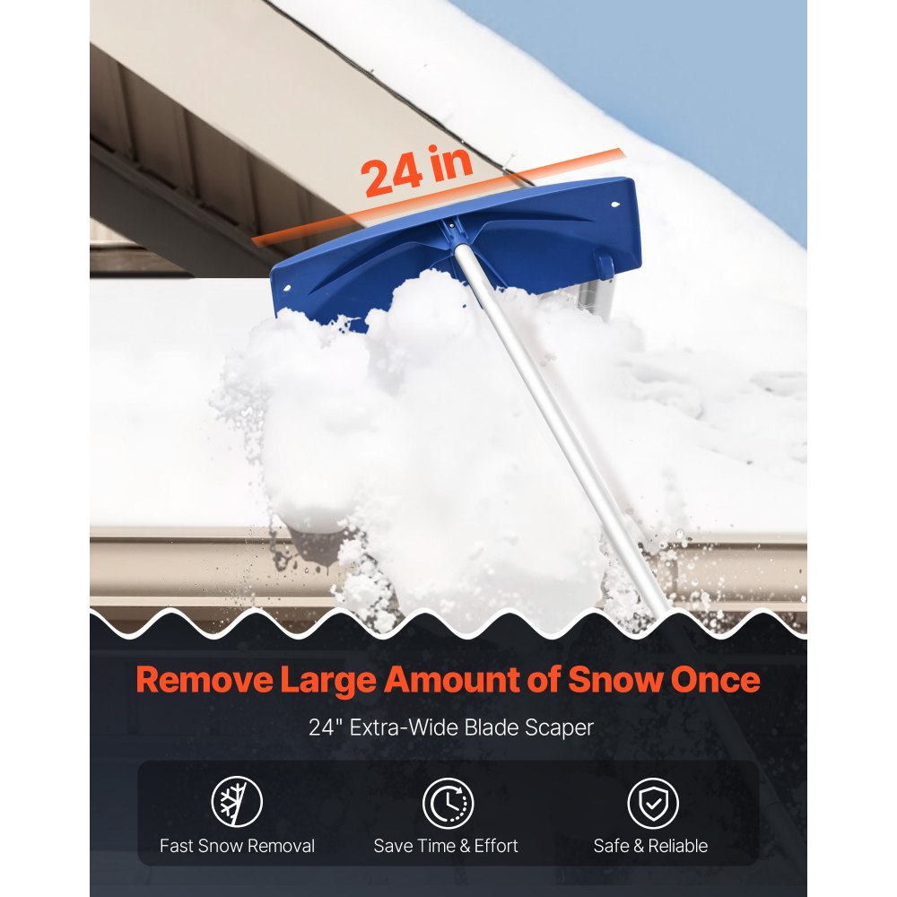 VEVOR Snow Roof Rake, 24 in PP Plastic Blade, 3.8-18.2 ft Adjustable Roof Snow Scraper with Wheels, Anti-Slip Handle Snows Removal Tool, Lightweight House Rooftop Rake for Leaves Debris Removal