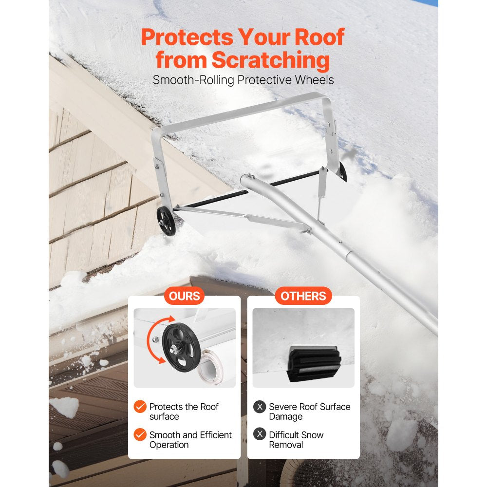 VEVOR Snow Roof Rake, 18.5 in Aluminum Blade, 5.2-30 ft Adjustable Roof Snow Scraper with Wheels & Slide, , Lightweight Snows Removal Tool for House Rooftop Leaves Debris Clearing