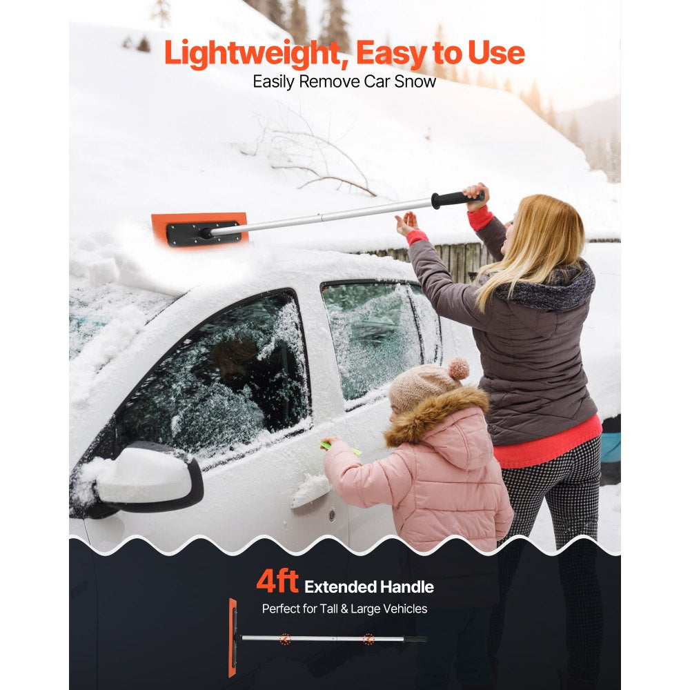 VEVOR Snow Roof Rake, 4ft Long Reach Car Roof Snow Scraper, 17.7 in Foam Blade for No Scratches, Non-Slip Handle, Lightweight Snows Removal Tool for Vehicle Garage Rooftop Leaves Debris Clearing