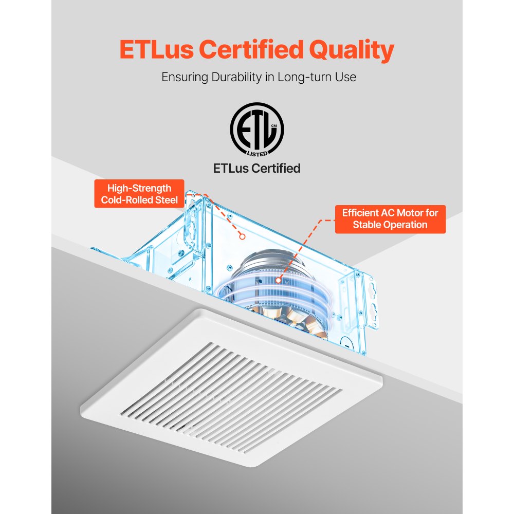 VEVOR Bathroom Exhaust Fan, 80 CFM Bathroom Vent, Low-Noise, Premium Motor Ceiling Fan, Standard 4-inch Duct Interface for Laundry Room, Storage Room, Home Ventilation, White
