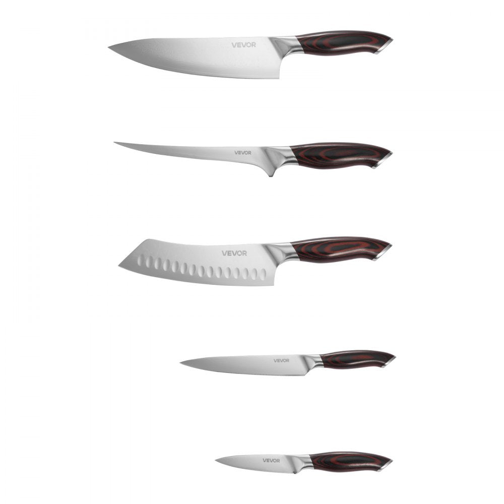 VEVOR Kitchen Knife Set, 5 Piece High Carbon Stainless Steel Sharp Knife Set, Durable and Rust-Resistant, Professional Kitchen Cutlery with Ergonomic Crack-Resistant Handle, for Precise Cutting