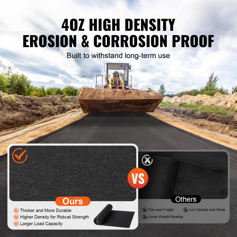 VEVOR Driveway Fabric, 3x100FT Non Woven Geotextile Fabric for Landscaping, Heavy Duty Garden Weed Barrier Fabric, 4OZ Landscape Fabric, French Drains Drainage Fabric, Ground Cover Weed Control Fabric